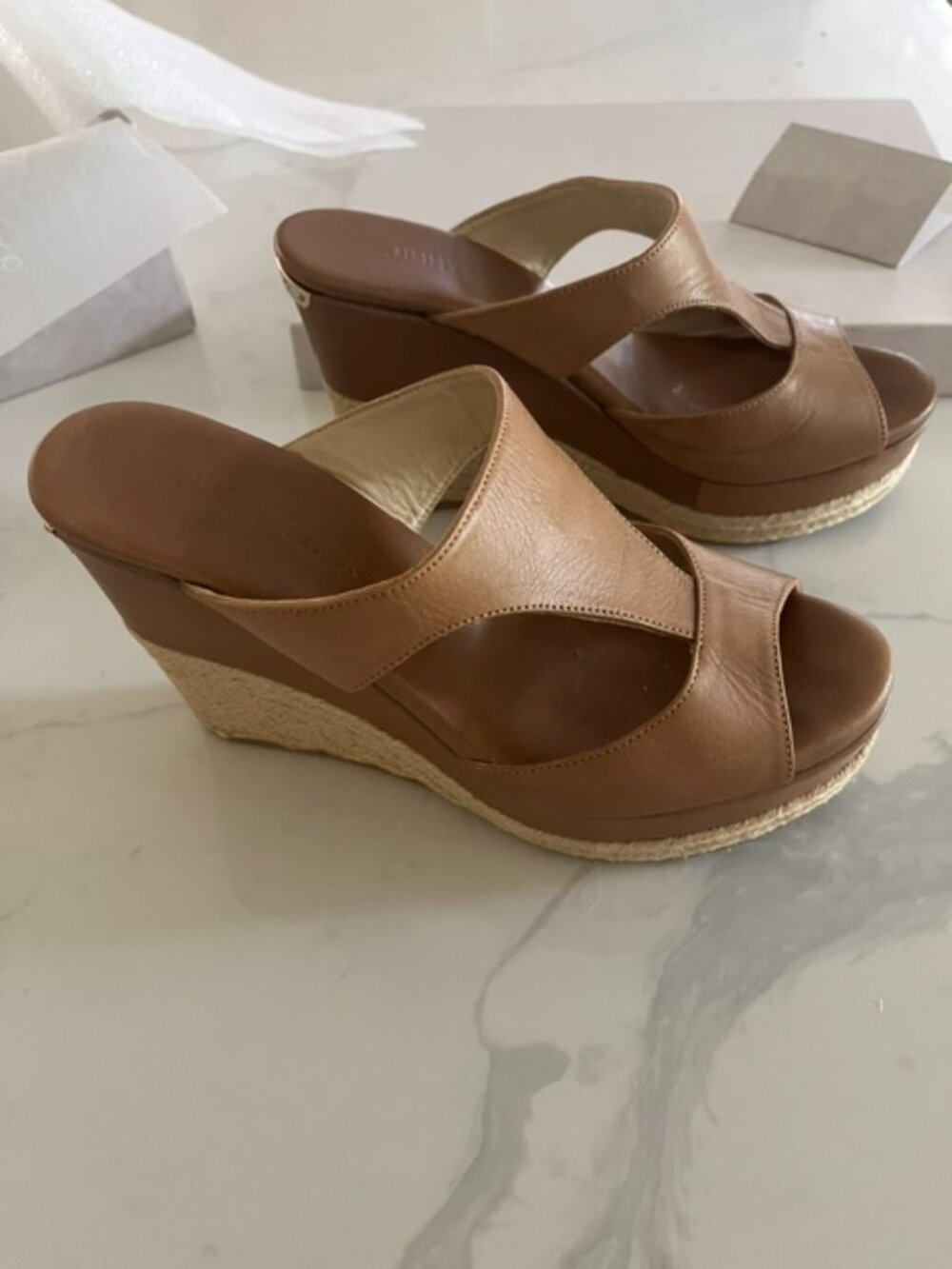 Jimmy Choo Pacane Wedge Tan/Brown Size 36 1/2